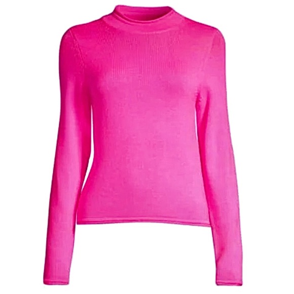 Pink Fluo knit merino wool sweater turtleneck size medium - Picture 10 of 11